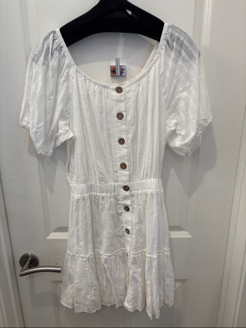 NWT Steve Madden White cotton Button-Front Puff Sleeve Mini Dress- M